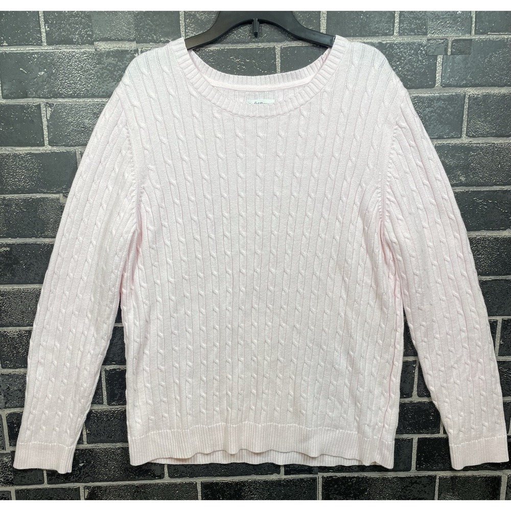 Croft And Barrow Pink Cable Knit Sweater Size XL 100% Cotton